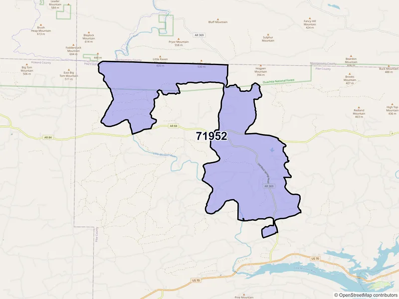 Map of ZIP Code 71952 — Langley, AR