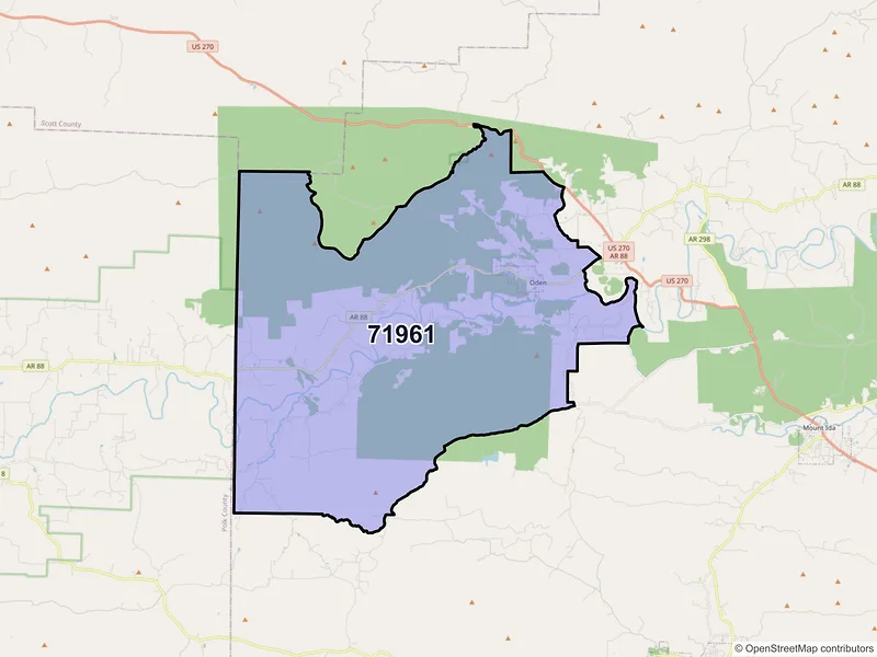 Map of ZIP Code 71961 — Oden, AR
