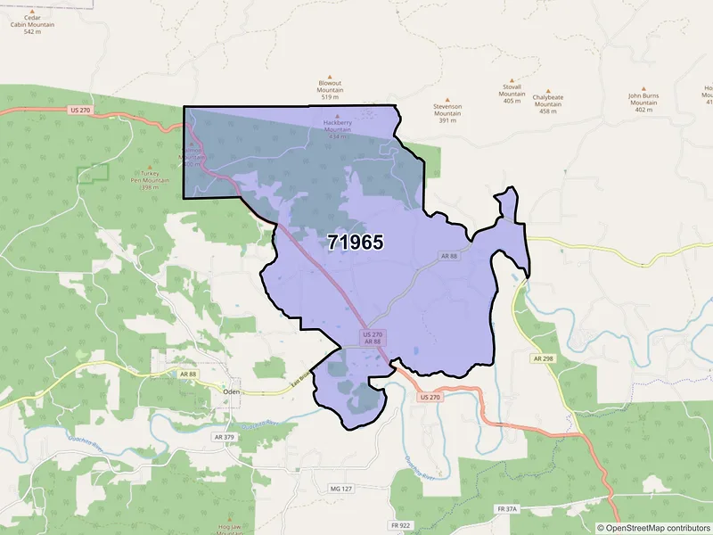 Map of ZIP Code 71965 — Pencil Bluff, AR