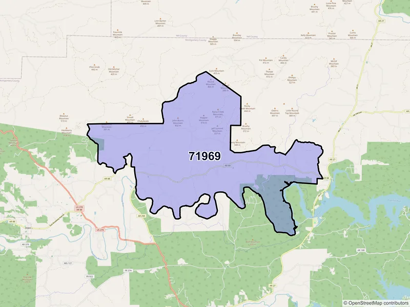 Map of ZIP Code 71969 — Sims, AR