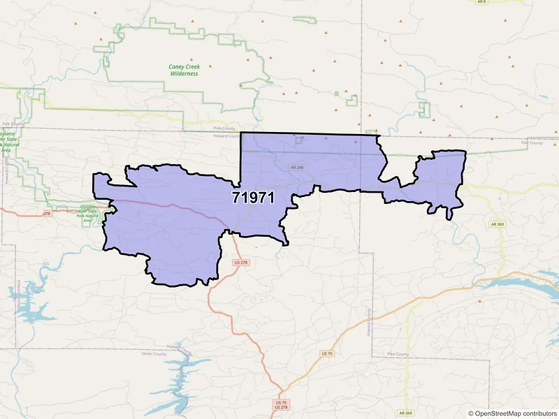 Map of ZIP Code 71971 — Umpire, AR