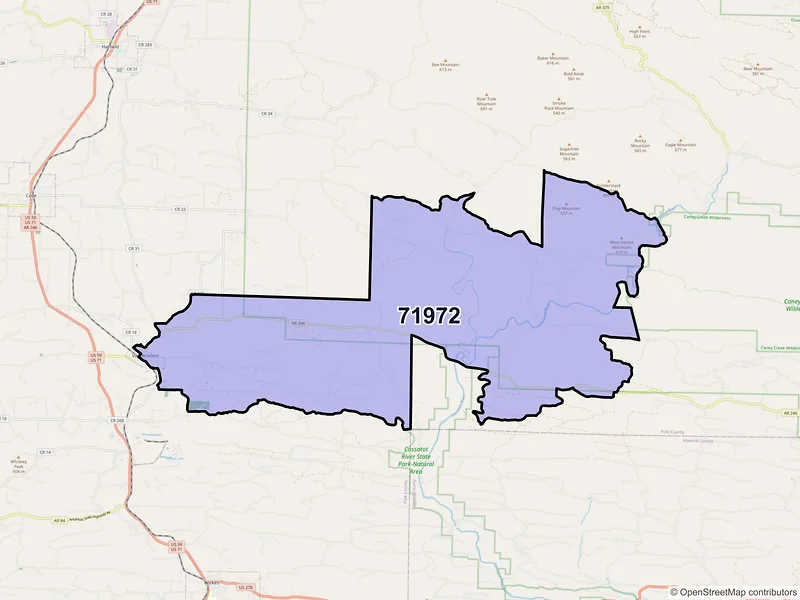 Map of ZIP Code 71972 — Vandervoort, AR