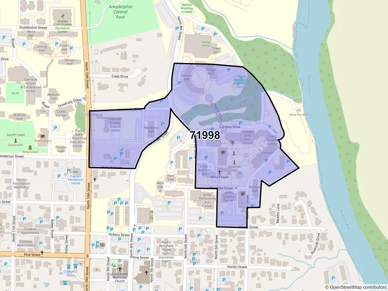 Map of ZIP Code 71998 — Arkadelphia, AR