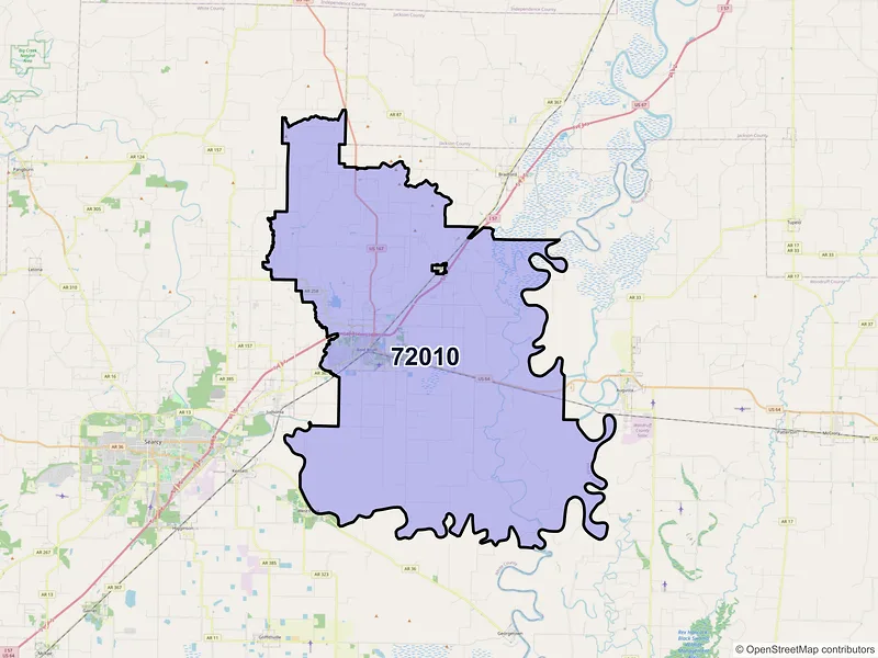 Map of ZIP Code 72010 — Bald Knob, AR