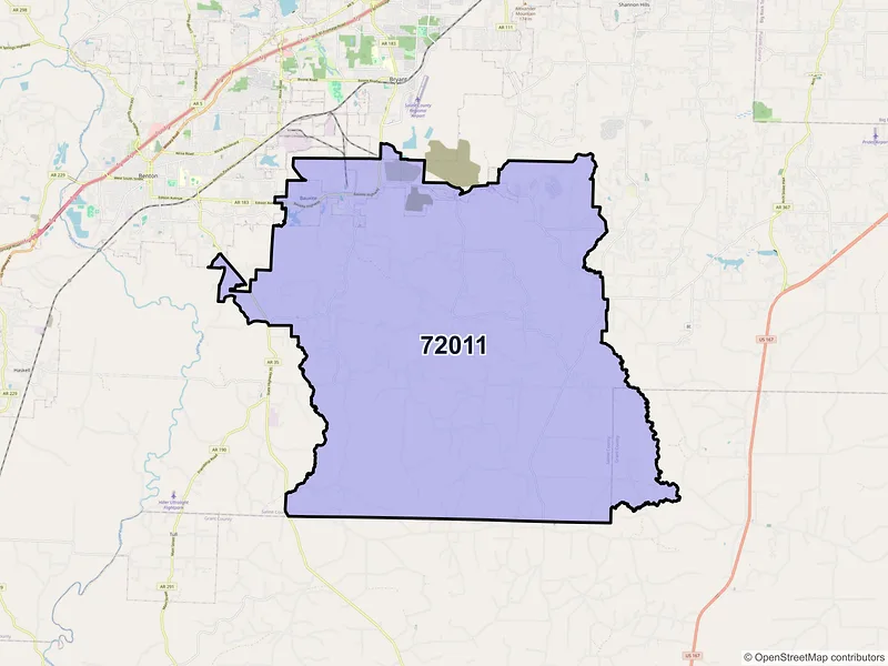 Map of ZIP Code 72011 — Bauxite, AR