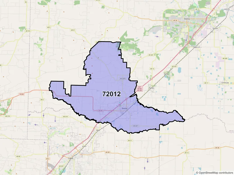 Map of ZIP Code 72012 — Beebe, AR