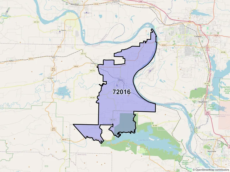 Map of ZIP Code 72016 — Bigelow, AR