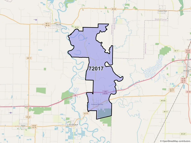 Map of ZIP Code 72017 — Biscoe, AR