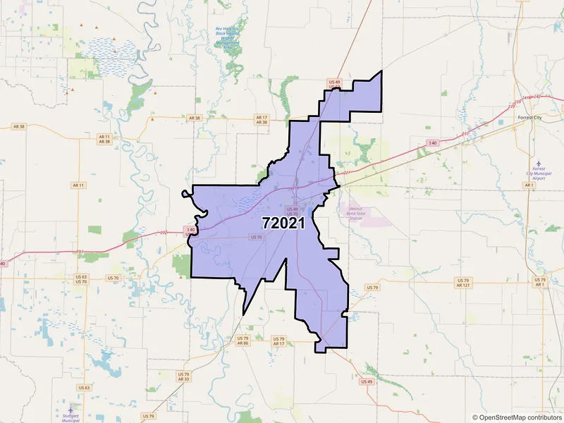 Map of ZIP Code 72021 — Brinkley, AR