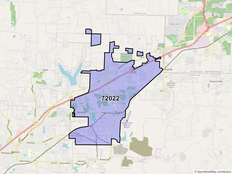 Map of ZIP Code 72022 — Bryant, AR