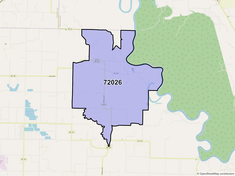 Map of ZIP Code 72026 — Casscoe, AR