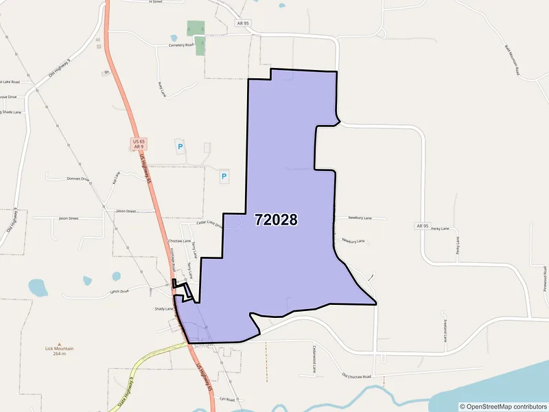Map of Choctaw, Arkansas and ZIP codes
