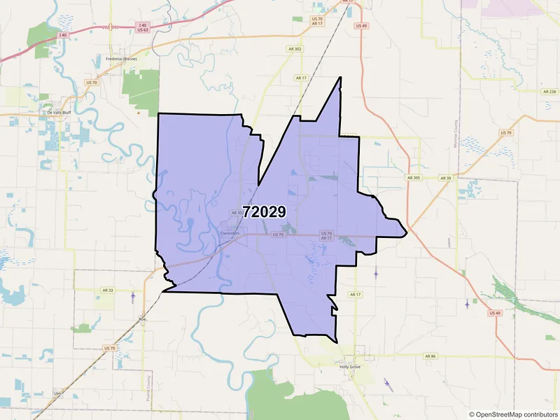 Map of ZIP Code 72029 — Clarendon, AR