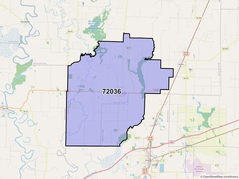 Map of ZIP Code 72036 — Cotton Plant, AR