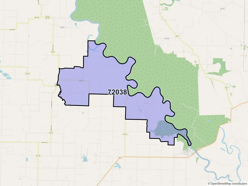 Map of ZIP Code 72038 — Crocketts Bluff, AR