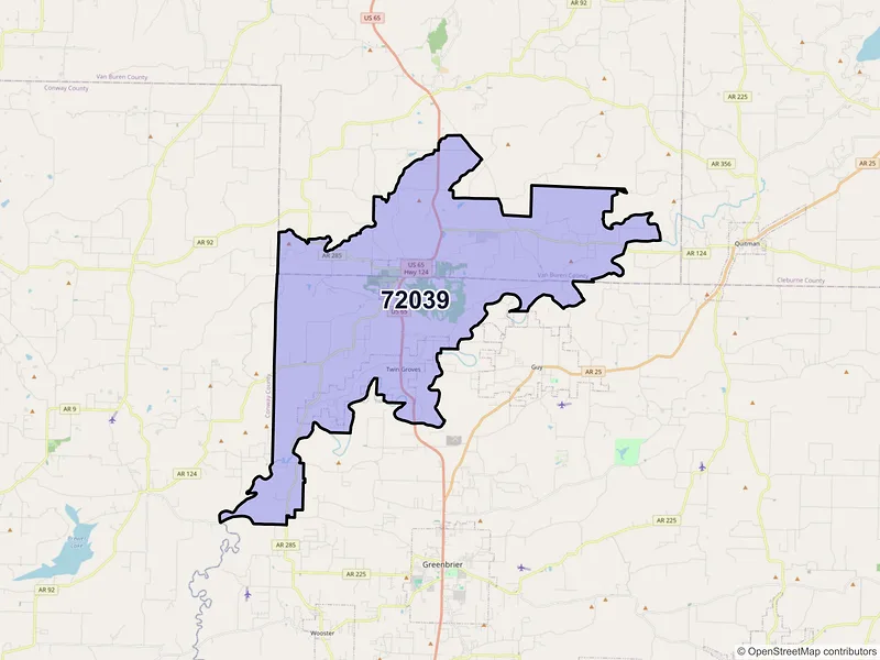 Map of ZIP Code 72039 — Damascus, AR