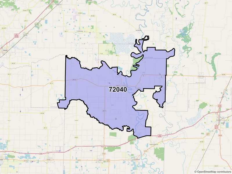 Map of ZIP Code 72040 — Des Arc, AR