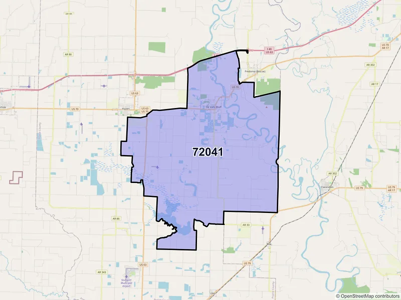 Map of ZIP Code 72041 — De Valls Bluff, AR