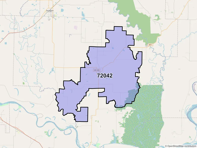 Map of ZIP Code 72042 — De Witt, AR