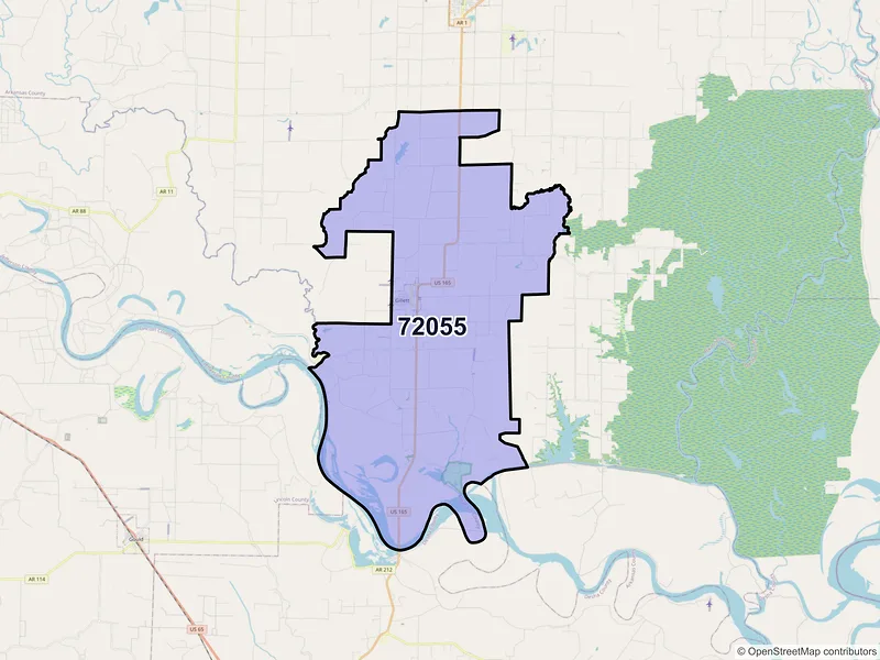 Map of ZIP Code 72055 — Gillett, AR