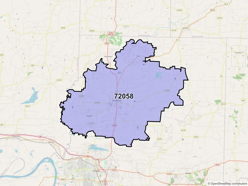 Map of Greenbrier, Arkansas and ZIP codes