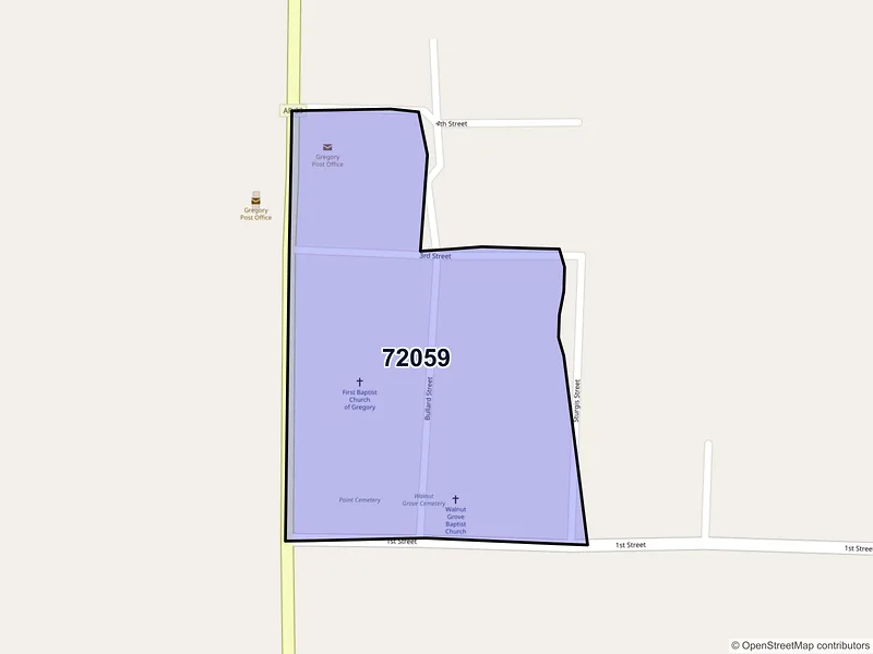 Map of Gregory, Arkansas and ZIP codes