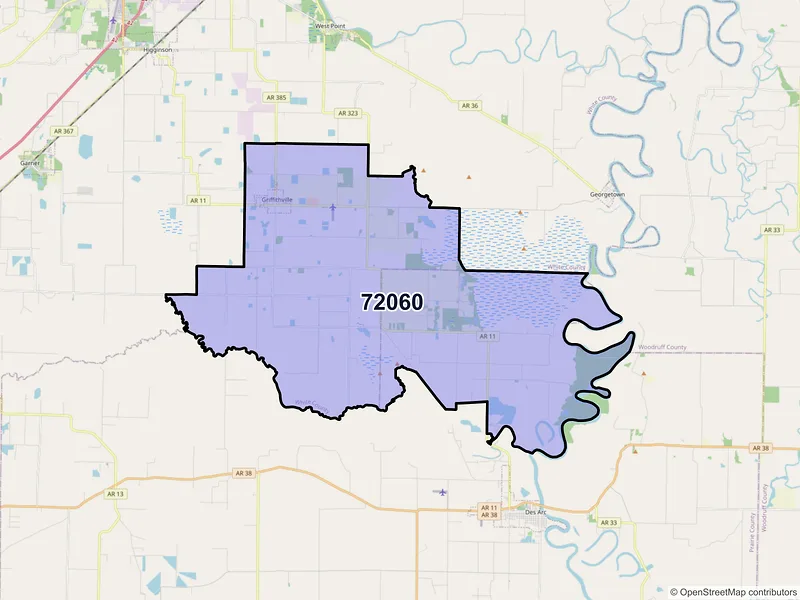 Map of ZIP Code 72060 — Griffithville, AR