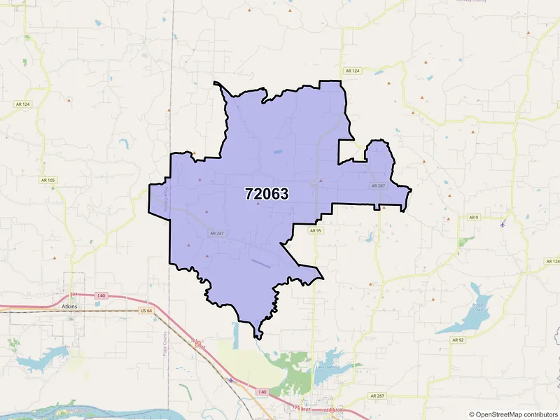 Map of ZIP Code 72063 — Hattieville, AR
