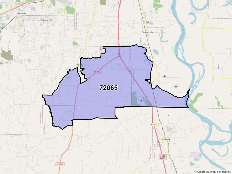 Map of ZIP Code 72065 — Hensley, AR