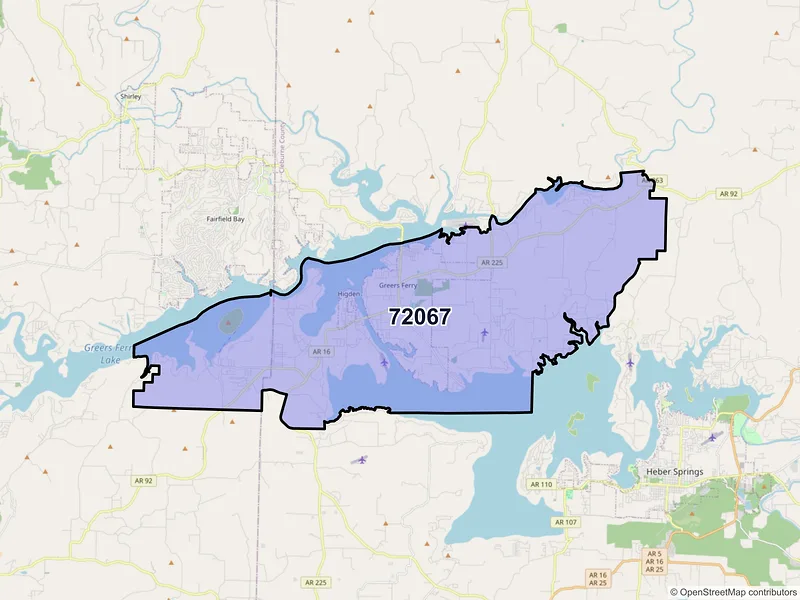 Map of ZIP Code 72067 — Higden, AR