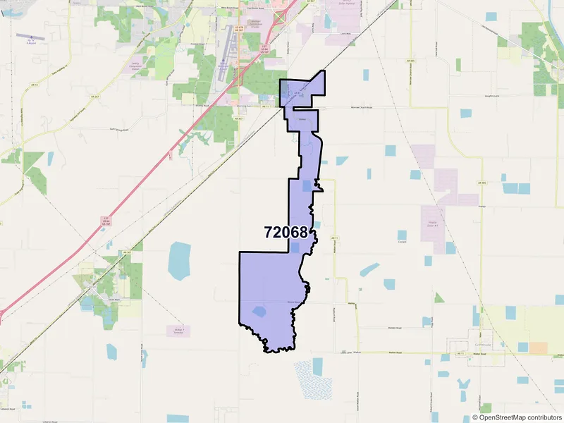 Map of ZIP Code 72068 — Higginson, AR