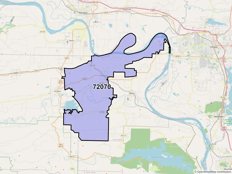 Map of ZIP Code 72070 — Houston, AR