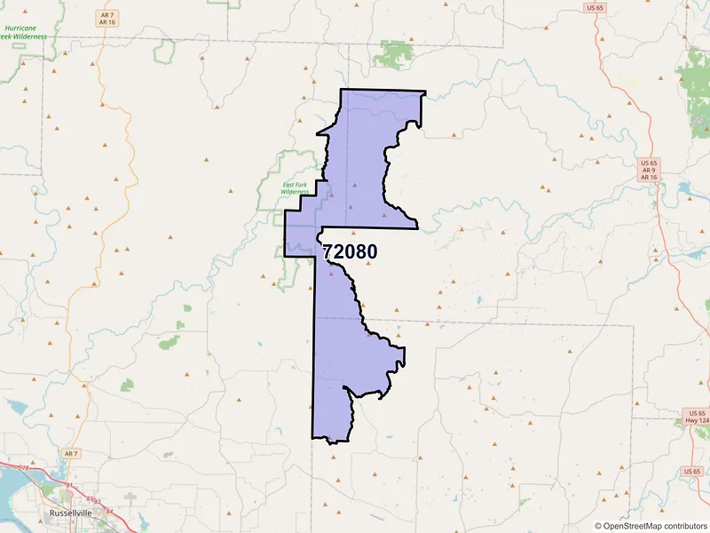 Map of ZIP Code 72080 — Jerusalem, AR