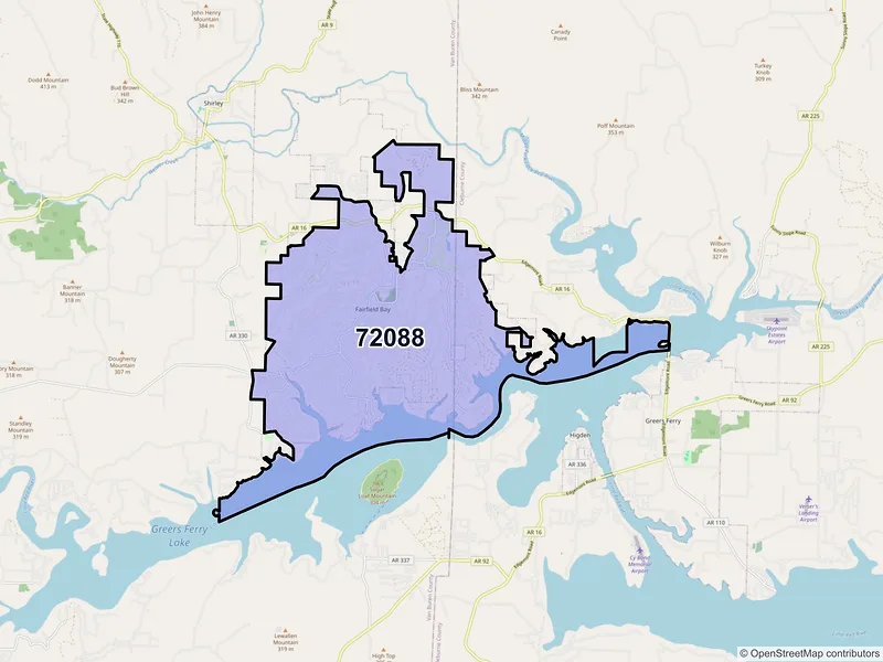 Map of ZIP Code 72088 — Fairfield Bay, AR