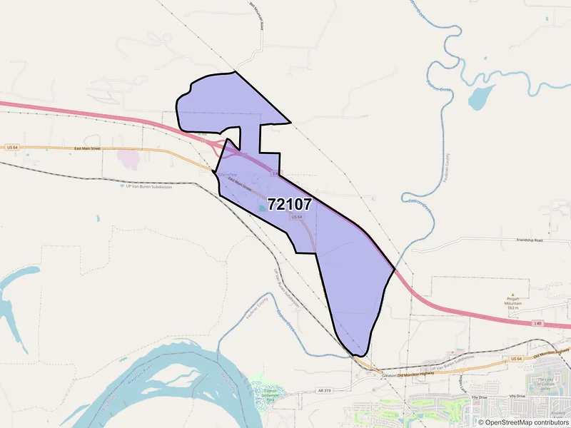 Map of Menifee, Arkansas and ZIP codes