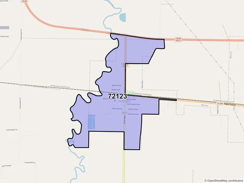 Map of Patterson, Arkansas and ZIP codes