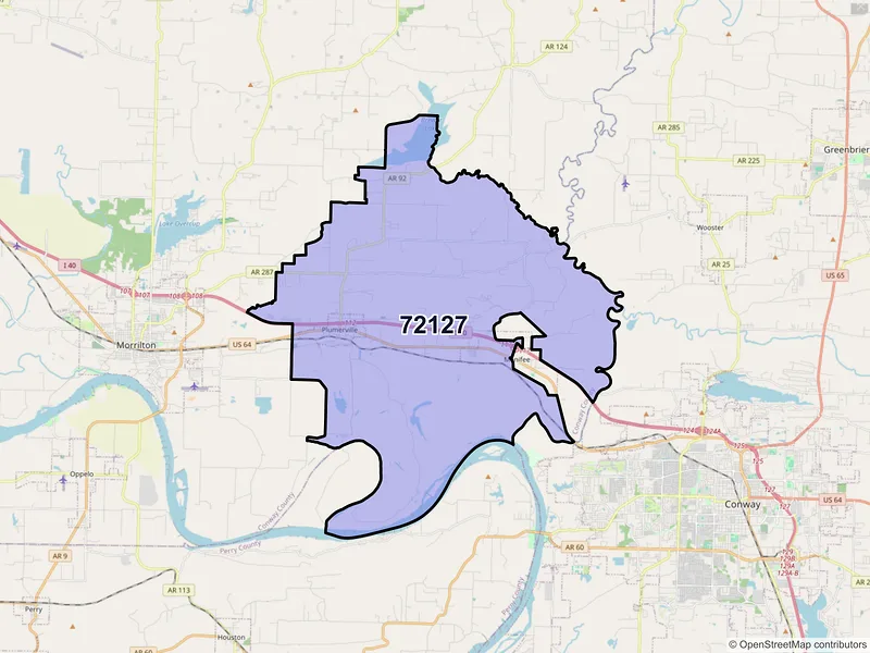 Map of ZIP Code 72127 — Plumerville, AR