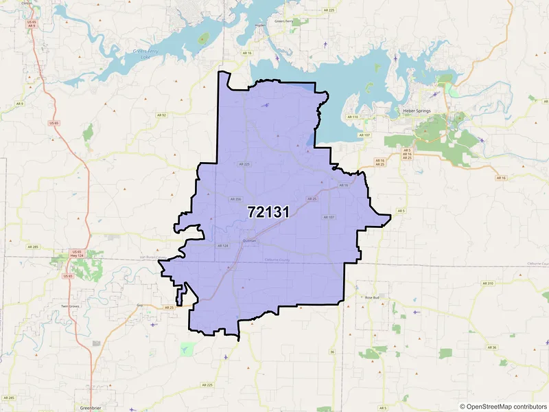 Map of ZIP Code 72131 — Quitman, AR