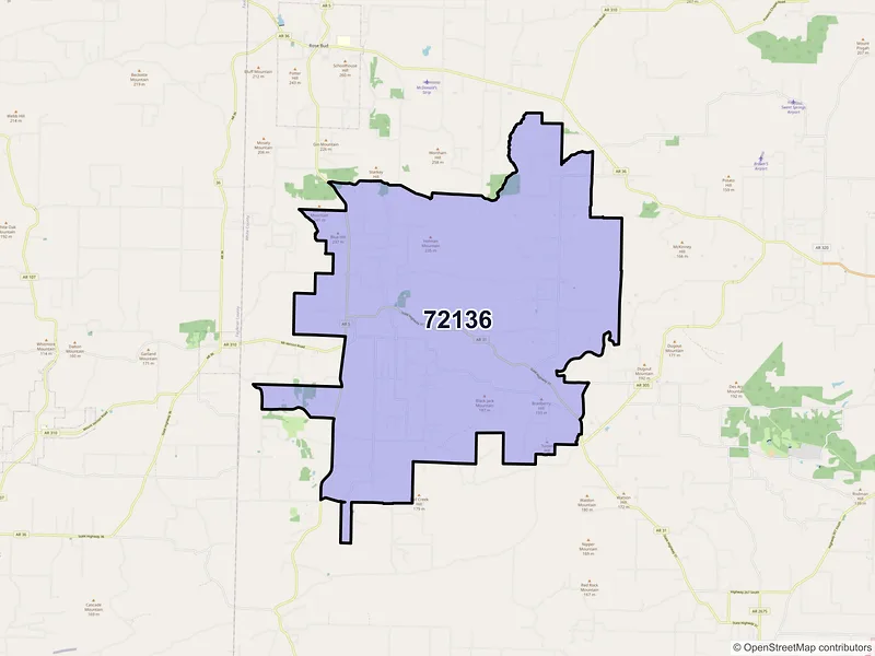 Map of ZIP Code 72136 — Romance, AR