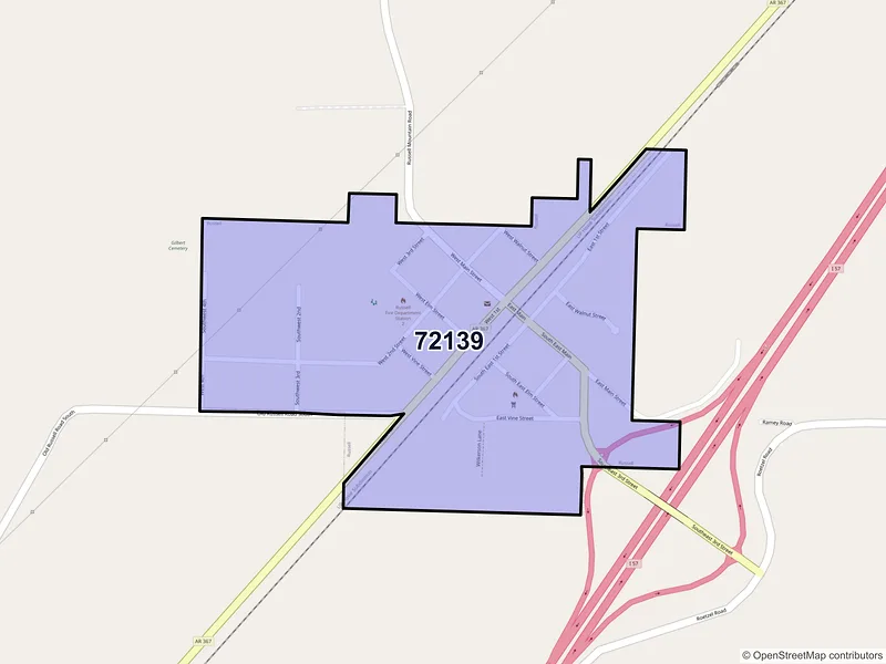 Map of Russell, Arkansas and ZIP codes