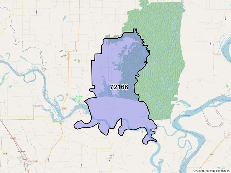 Map of ZIP Code 72166 — Tichnor, AR