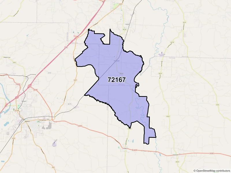 Map of ZIP Code 72167 — Traskwood, AR
