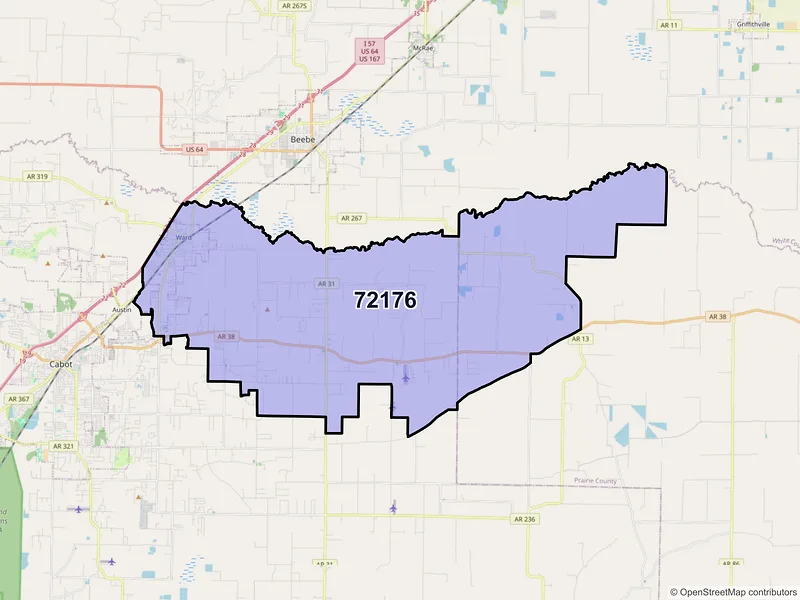 Map of Ward, Arkansas and ZIP codes