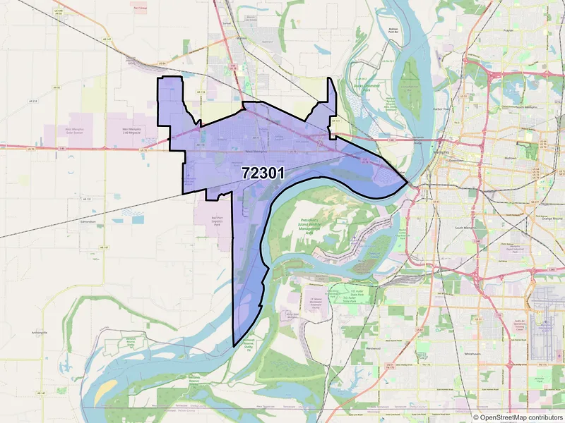 Map of ZIP Code 72301 — West Memphis, AR