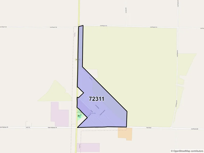 Map of Aubrey, Arkansas and ZIP codes