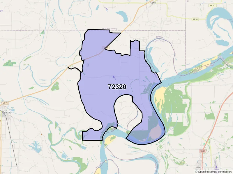 Map of ZIP Code 72320 — Brickeys, AR