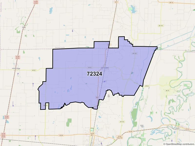 Map of ZIP Code 72324 — Cherry Valley, AR