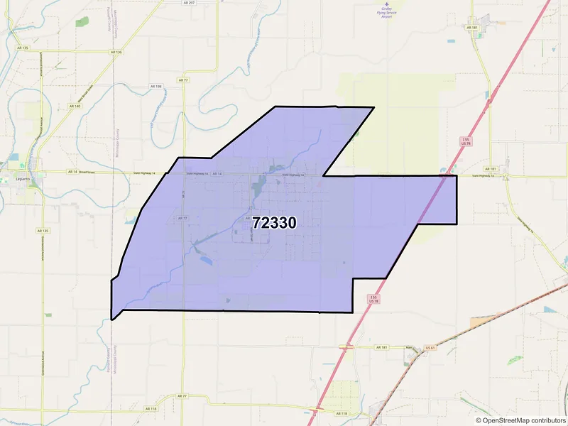 Map of ZIP Code 72330 — Dyess, AR