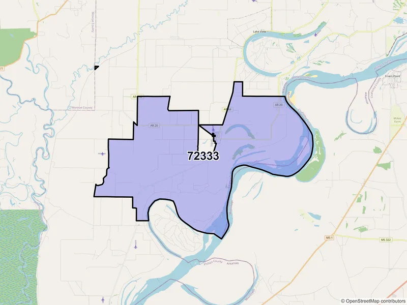 Map of Elaine, Arkansas and ZIP codes