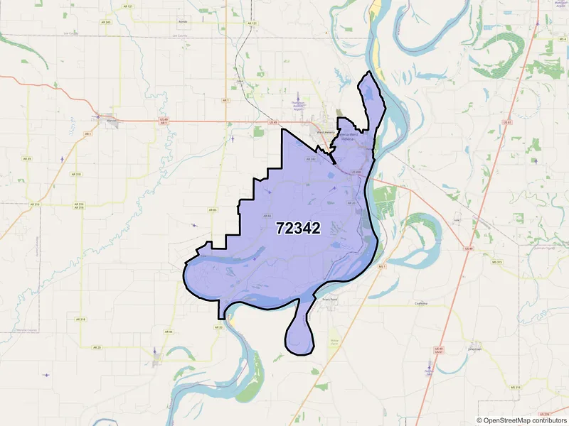 Map of ZIP Code 72342 — Helena, AR